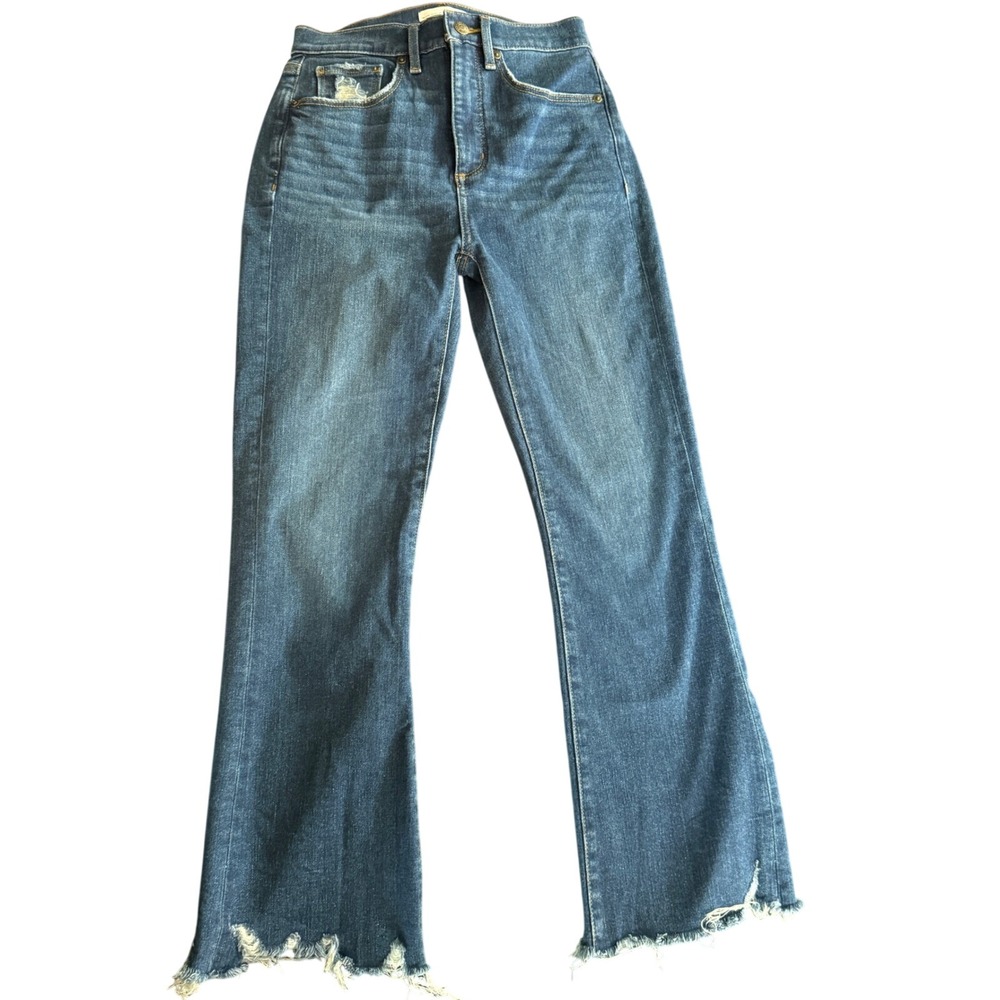 LOFT The Kick Crop Distressed Raw Hem Blue Denim‎ Jeans Size 25/0